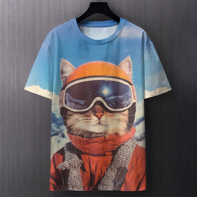 Summer Funny Cat Creative T-Shirts Animal 3D Print Men's O-Neck Short Sleeve T Shirt Plus Size Tees Harajuku Y2k Top Women Clothing