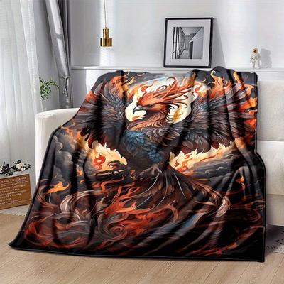 1pc Phoenix Printing Lightweight Flannel Blanket, Comfortable and Warm Blanket, for Camping Sofa Bed and Couch Office, Gift