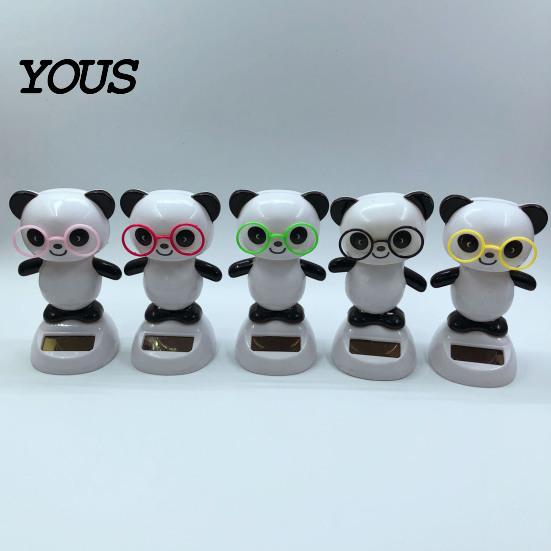 Fatigue Relief Car Accessory Solar Panda Ornament, Plastic Pendant, Automatic Head Swinging Black And White Ornament Doll, Dashboard Cute Interior