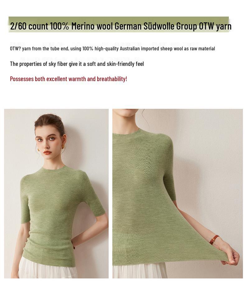 Solid Color Slimming Five-Sleeve Half-High Collar Base Layer Knit Top