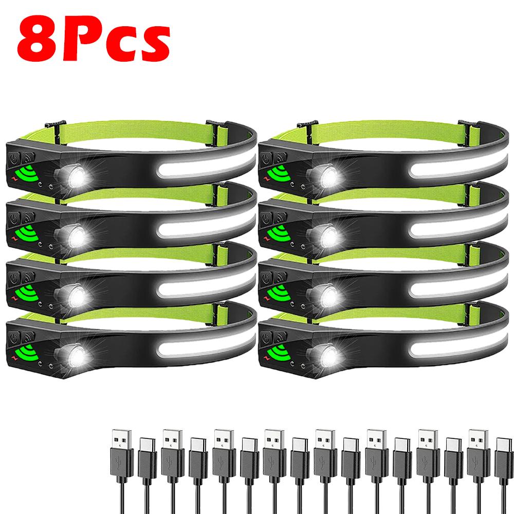 COB LED Sensor Headlamp USB Rechargeable Camping Search Light Built-in Battery Headlight Led Head Torch for Fishing Camping