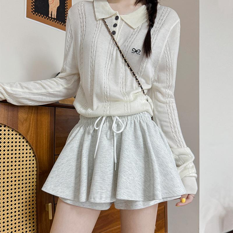 

Брюки-плиссе Женские Летние Новые С высокой талией Повседневная Мини-юбка Однотонная Модная А-силуэта XL светло-серый