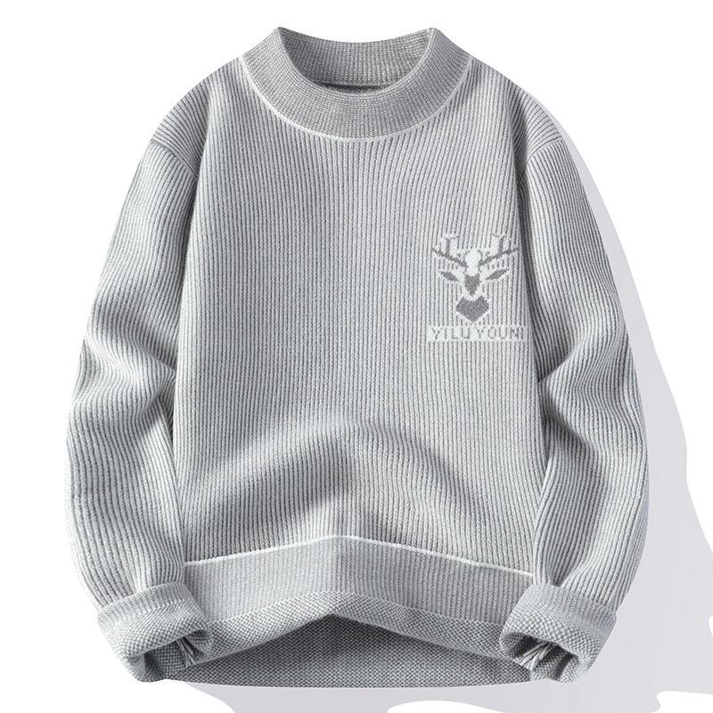 

Мужской осенне-зимний утолщенный мужской повседневный свободный теплый вязаный свитер, нижняя рубашка 3XL светло-серый