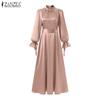 ZANZEA Women Casual Round Neck Solid Color Long Sleeve Dress