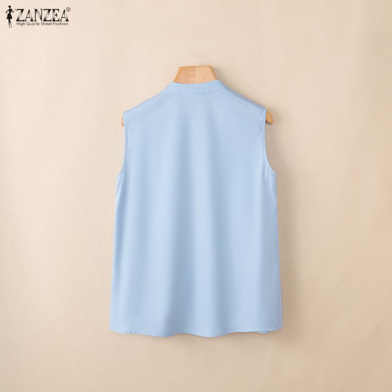 ZANZEA Women Casual Round Neck Loose Summer Sleeveless Blouse