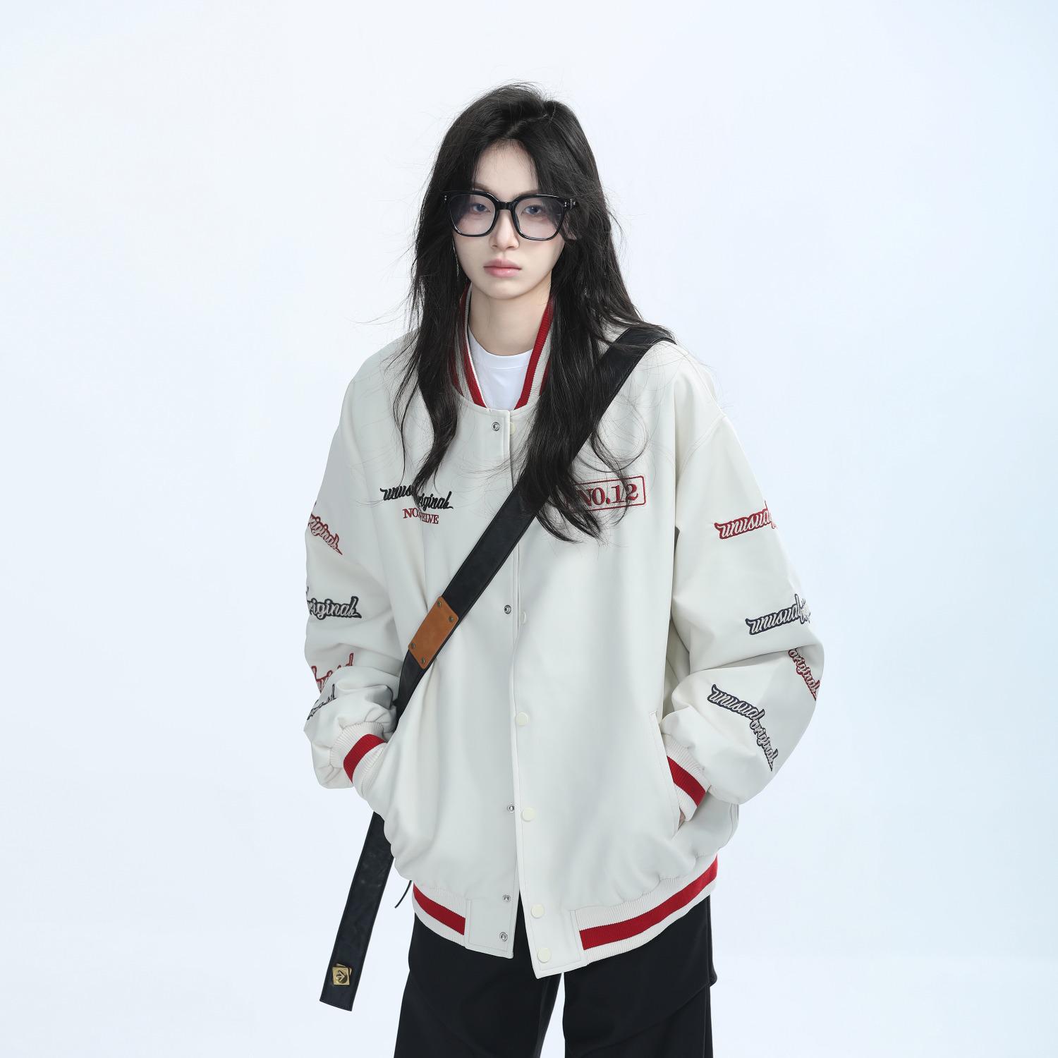

Retro Color Block Embroidered Baseball Jacket for Men & Women Medium