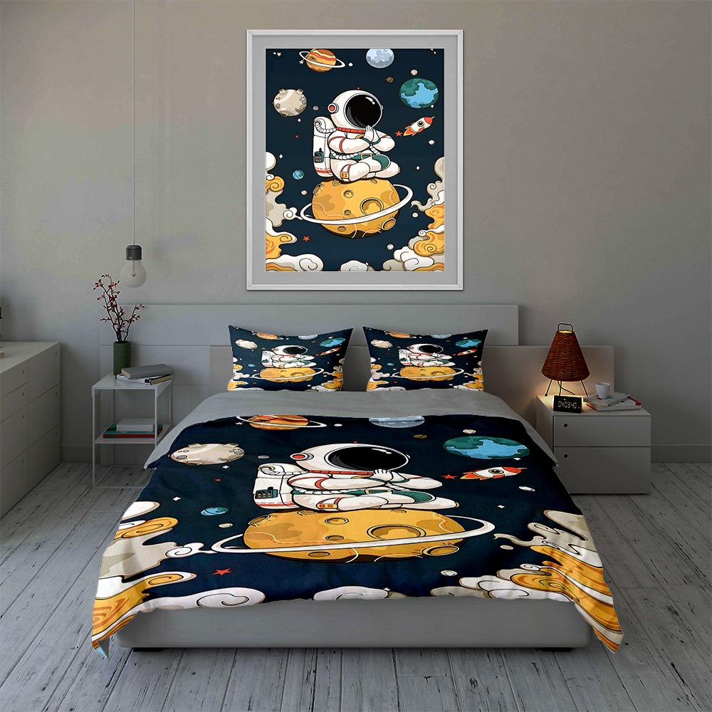 Astronaut space illustration Bedding Duvet cover sets Duvet covers Pillowcases gifts (1 * Duvet Cover 2 * Pillowcases, without duvet insert)