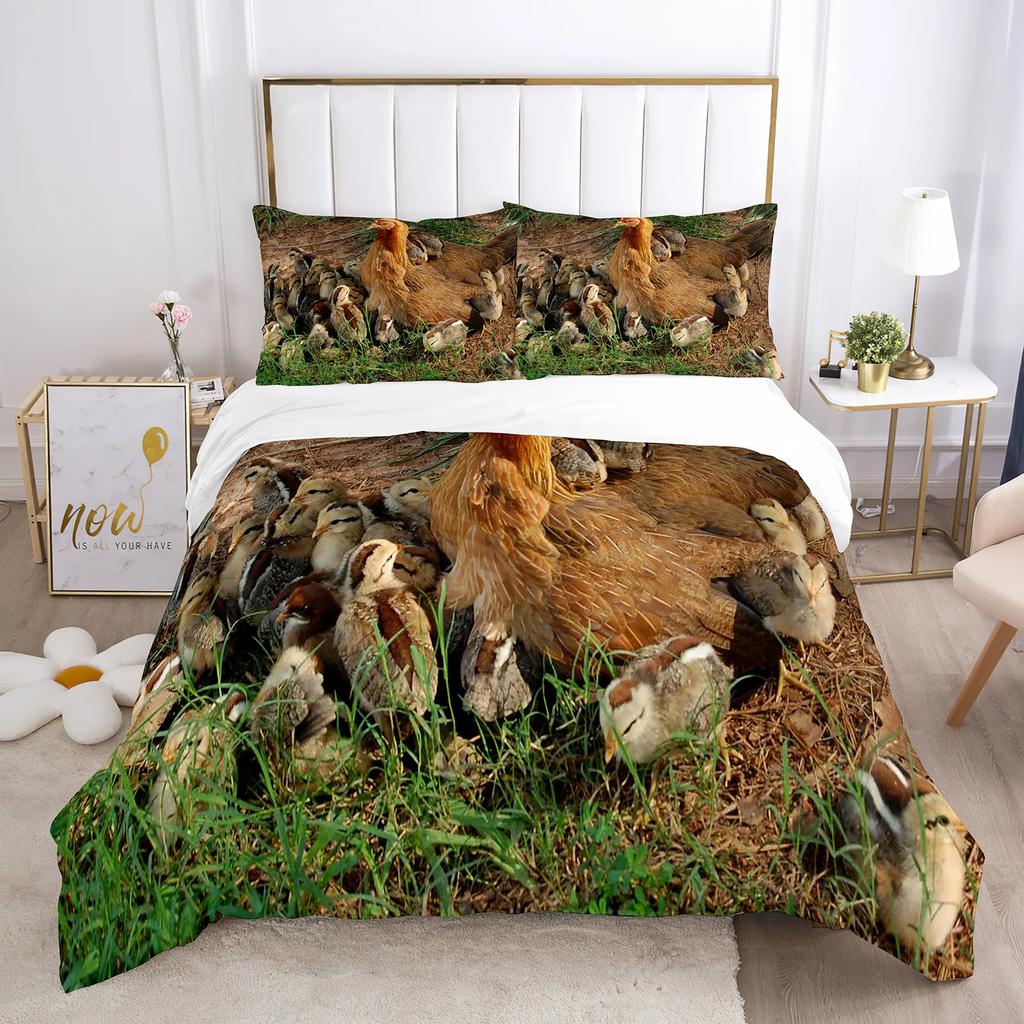 Chicken Duvet Cover Set Cool Animal Pattern Comforter Cover Funny Chicken Pattern Bedding Set Microfiber Wildlife Quilt Cover