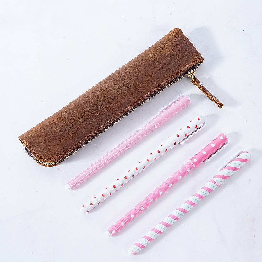 Retro Crazy Horse Leather Apple Pencil Case - Artistic Youth Large Capacity Zipper Stationery Box