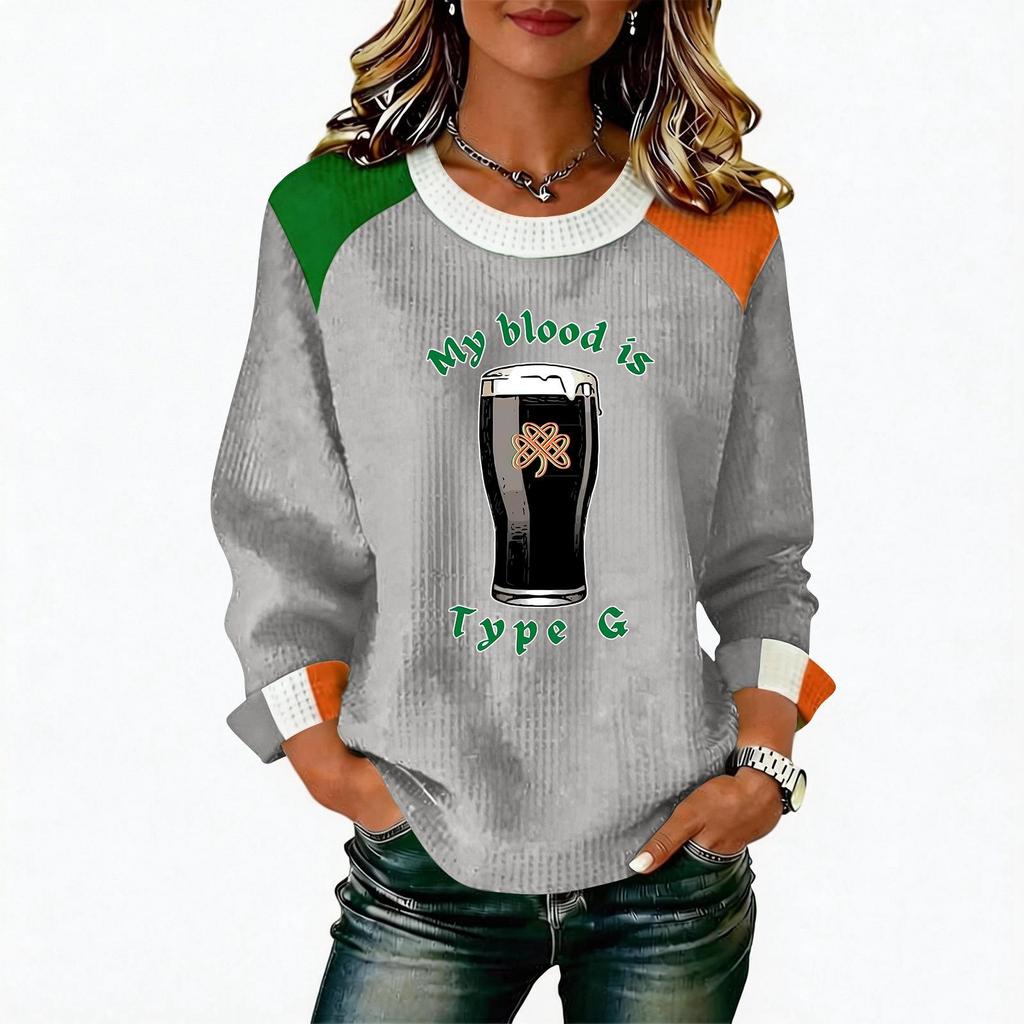 Women's Casual Fashion Print Long Sleeve Round Neck Pullover Top Blouse