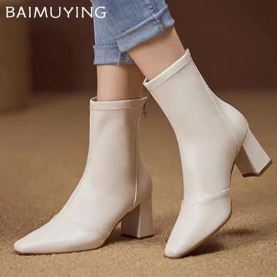Bottines pour femmes à bout pointu en cuir à talons hauts épais sexy tendance Nouvelle marque 2025 Nouvelles escarpins Hiver Chelsea Botas Mujer