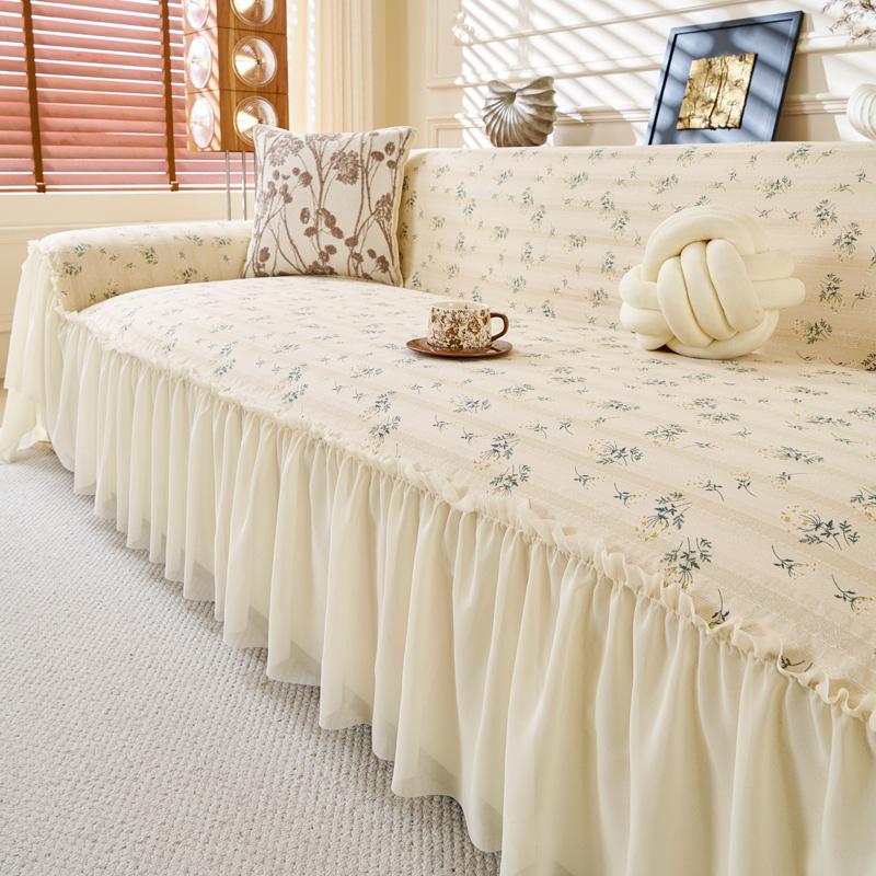 

Полиэстер Льняной Чехол для Дивана с Рюшами, Кремовый Стиль, Цветочный Узор, Противоскользящие Охлаждающие Коврики-Подушки для Дивана 180*300cm бежевый