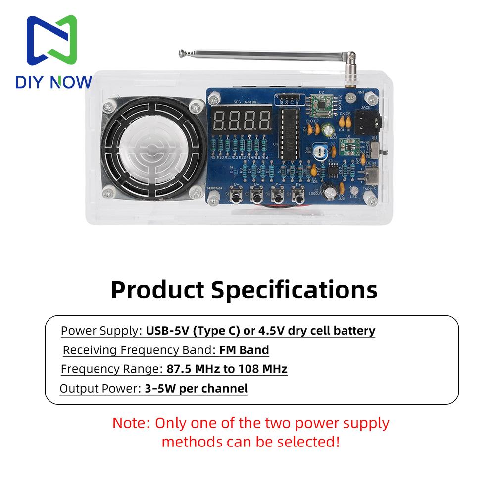 Electronic FM Radio Kit Digital Display Radio DIY Kit 87.5-108MHz Hand-Soldered Kit Type-C Microcontroller Mono 3~5W