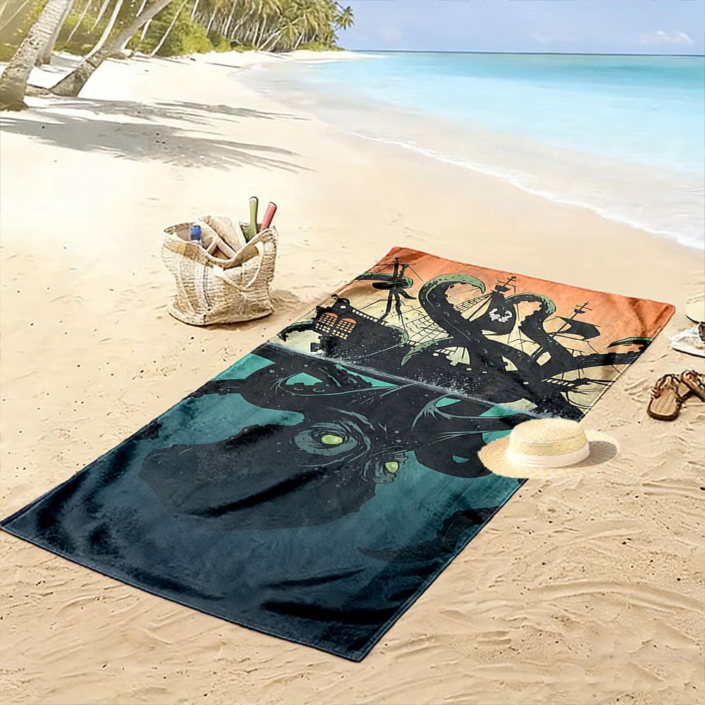 Giant Kraken and Pirate Ship Beach Towel Quick-drying for Travel Outdoor Sports Jogging Beach and Swimming