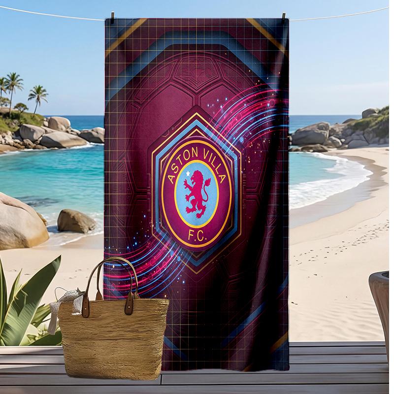 Asciugamano da Spiaggia con Stampa Calcio Aston Villa, Asciugamano Grande Morbido ad Asciugatura Rapida per Spiaggia Campeggio Nuoto