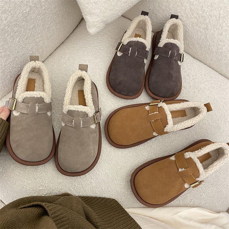 Herbst und Winter Neuer Stil Schuhe Plüsch Baumwollschuhe für Draußen Retro Braun Plüschschuhe für Damen