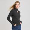 Women's Hollow Knit Half-High Collar Long Sleeve Top