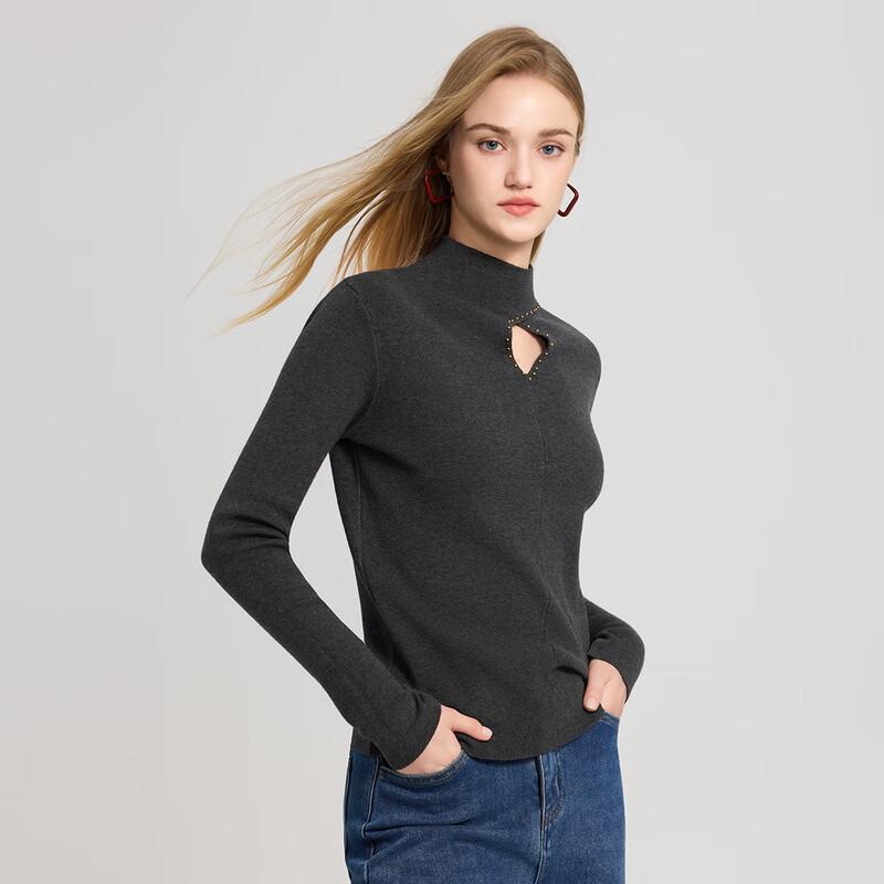 Women's Hollow Knit Half-High Collar Long Sleeve Top