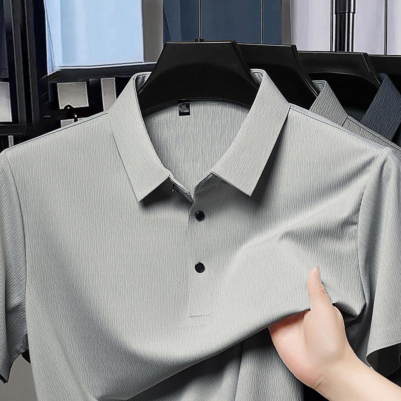 New Short Sleeved Men's Summer Solid Color Polo Shirt Dad Loose Large Casual Half Sleeve Trendy Breathable T-shirt