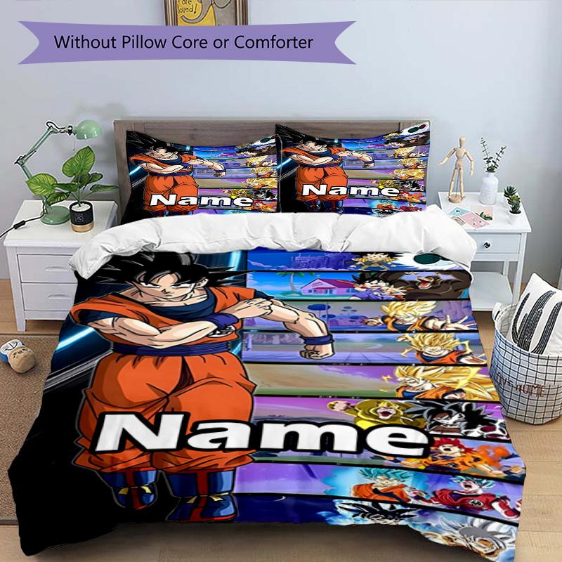 3pcs Duvet Cover Set (1*Duvet Cover + 2*Pillowcase, Without Core), Custom Name DRAGON BALL Pattern Bedding Set, Home Bedroom Decor Gift