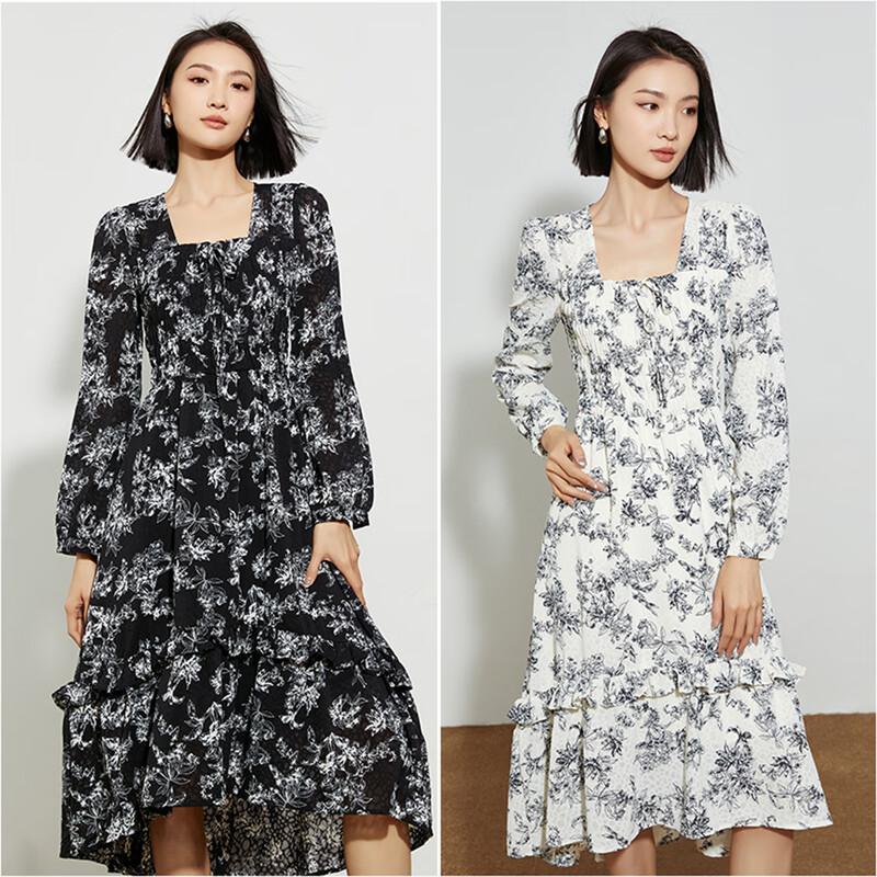 TATU Modern Chinese Style Ink Print Midi Dress