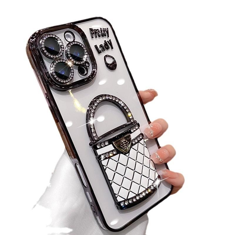 Xiaoxiangfeng Makeup Mirror Bracket Apple 16 Mobile Phone Case IPhone 15pro Electroplating 14 Rhinestone 13 Soft Cover 2