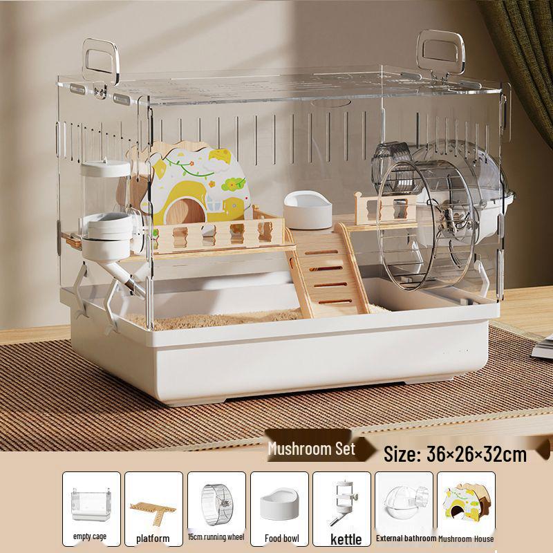 Jaula de Acrílico de Lujo para Hámster: Villa Grande, Transparente, Anti-Mordeduras para Hámsteres Dorados