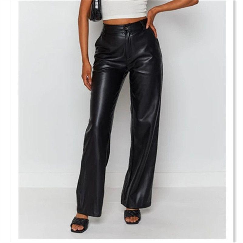 

2024 Fashion High Elastic PU Leather Pants Black M