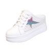 Fashion Summer Hollow Breathable Small White Shoes Female Thick Sole Inside Increase 8CM Lazy Shoes Slip-on Half Slippers Without Heels