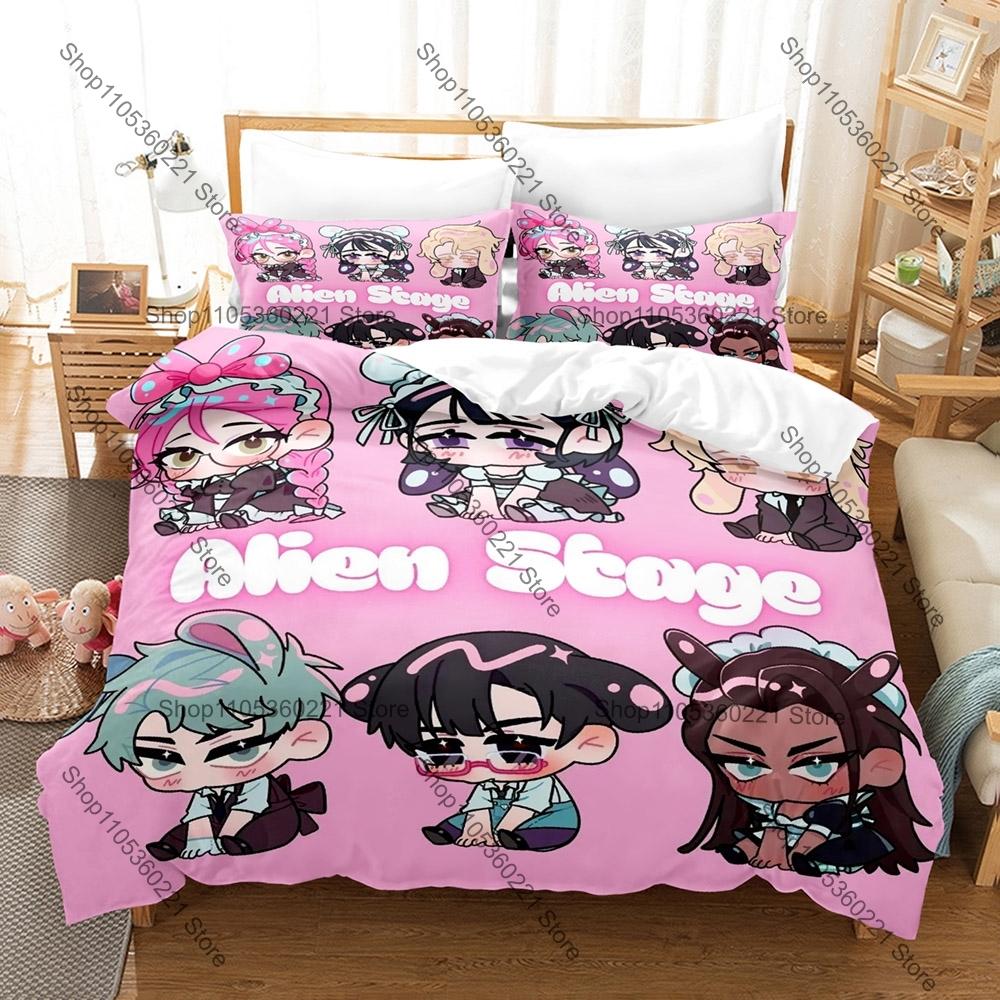 Sci-Fi Musical Anime Style Duvet Cover + 2 Pillowcases, ALIEN STAGE Printed Bedding Set Soft Material Holiday Birthday Gift