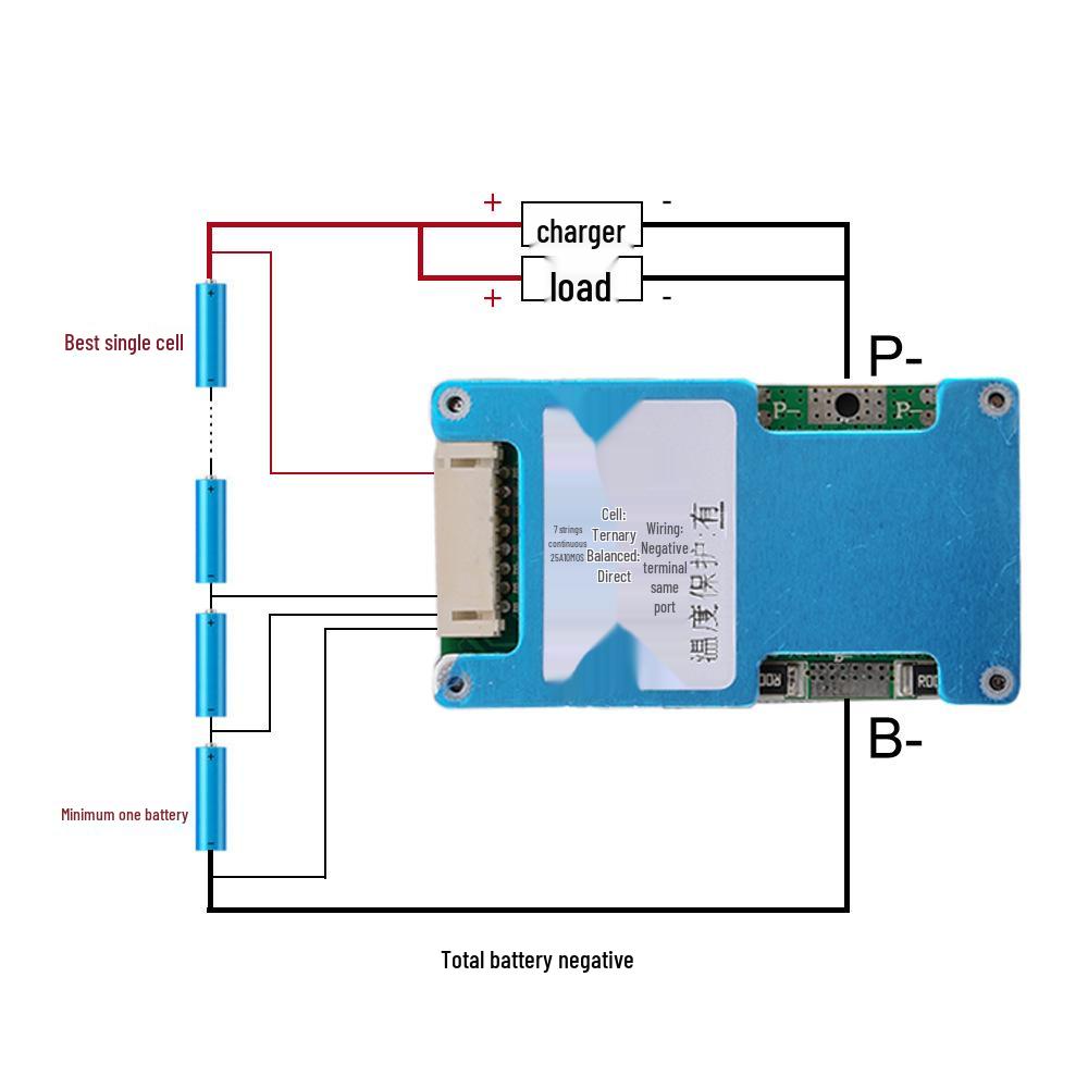 7S 18650 Lithium Battery Protection Board, 24V, with Equalization & Temperature Protection