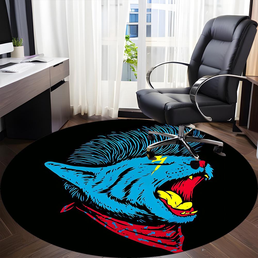1pc Panther Rocker Office Round Area Rug, Indoor Mat Suitable For Office, Under Office Chairs Bedroom Living Room Home Decor, Room Deco