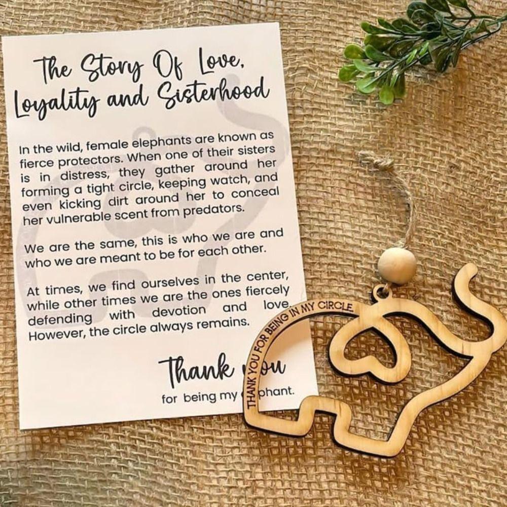 Wooden Friendship Gift Sisterhood Elephant Christmas Tree Decorations With Story Card Sisterhood Elephant Ornaments