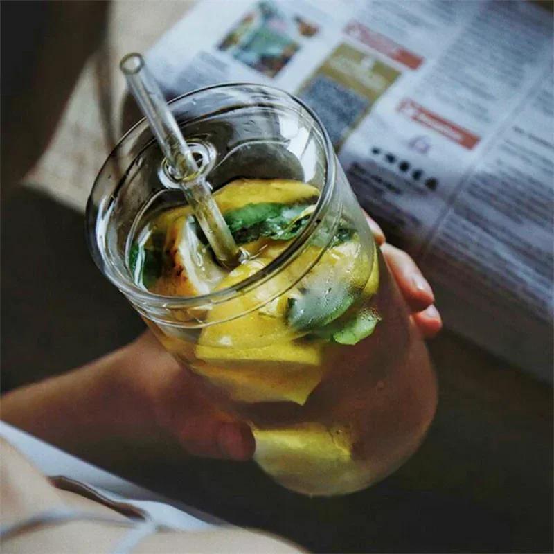 450Ml Clear Glass Cup with Lid and Straw Heat Resistant Tumbler with Straw for Coffee Milk Cold Drink Cup Water Bottle Drinkware
