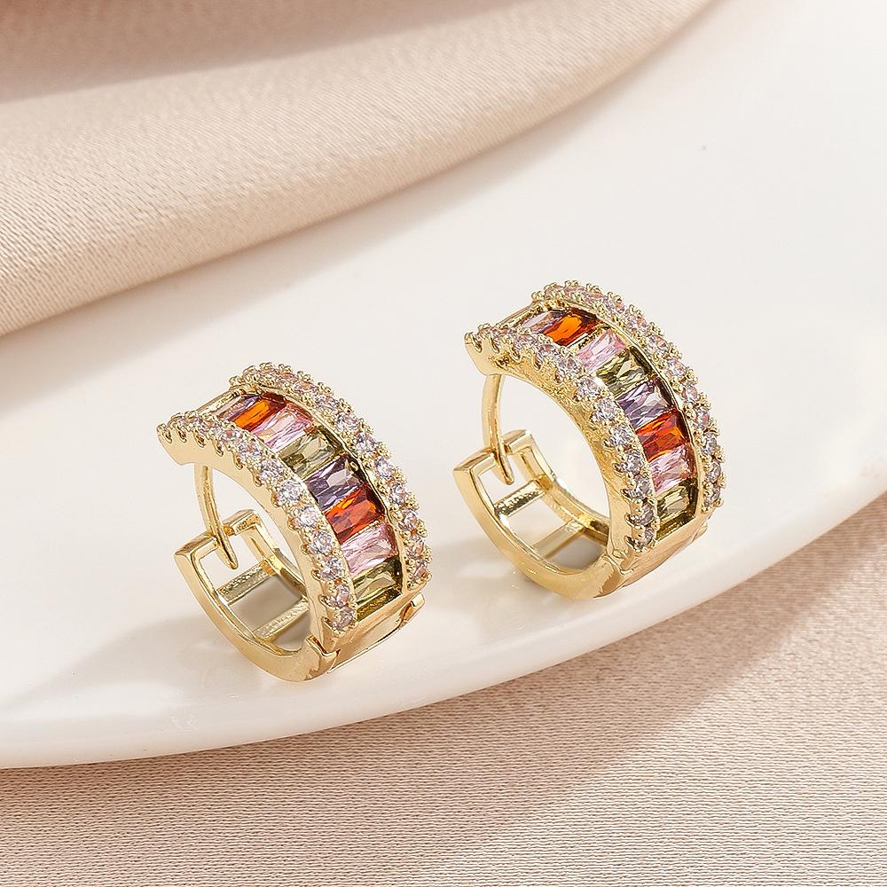 Luxury Female Rainbow Zircon Stone Butterfly Hoop Earrings Vintage Gold Color Wedding Jewelry For Women