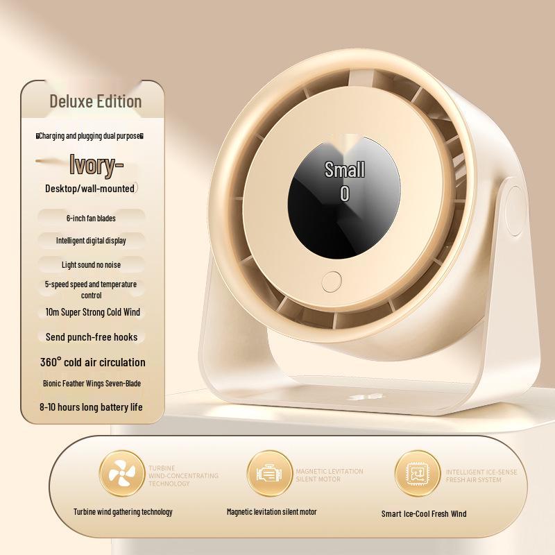 6-Inch Wall-Mounted USB Desktop Fan with Air Circulator and Long Battery Life