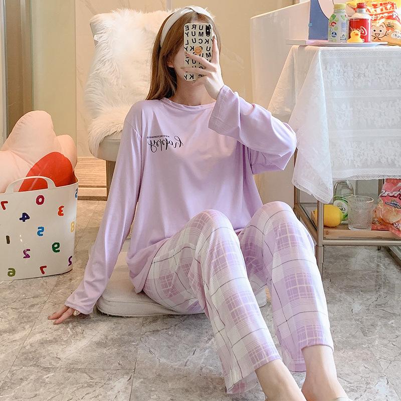 Pijamas femininos de primavera e outono, roupa para casa, meninas, estudantes, pijamas, mangas compridas e calças, roupa simples para casa