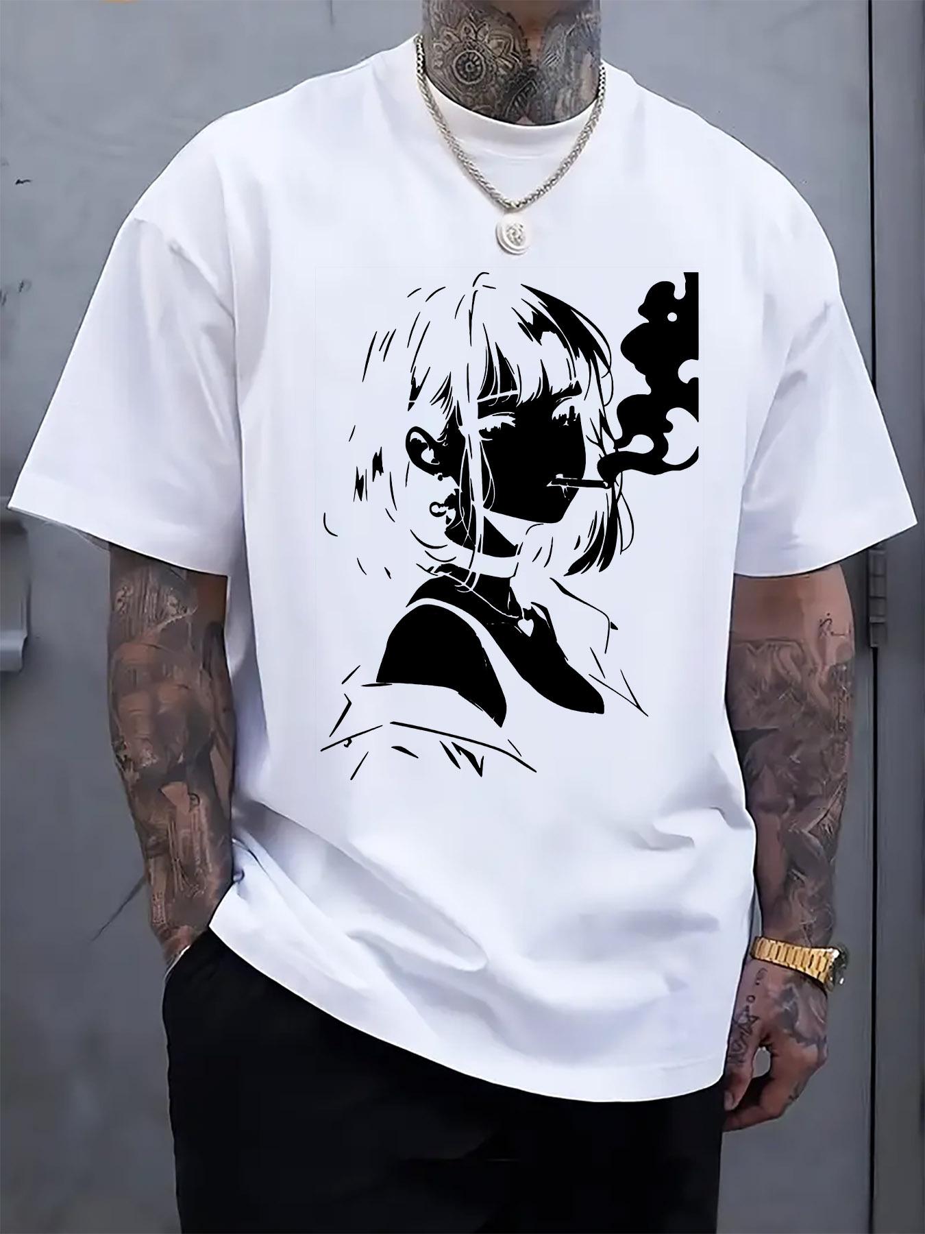 Casual Graphic Tshirt - Smoking Girl Anime Print XXXXL