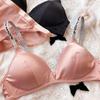Ice Silk Comfort Underwear Set Women Sexy Deep V Push Up Bra Set Shoulder Strap Letters Adjustable Brassiere and Lace Panties