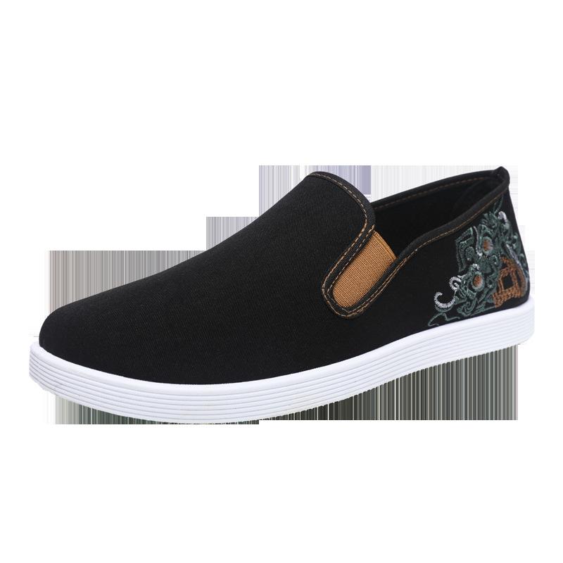 Men's Old Beijing Cloth Shoes Casual Shoes 2025 Four-season Low-top Flat-soled Driving Shoes Black One-pedal Men's Shoes