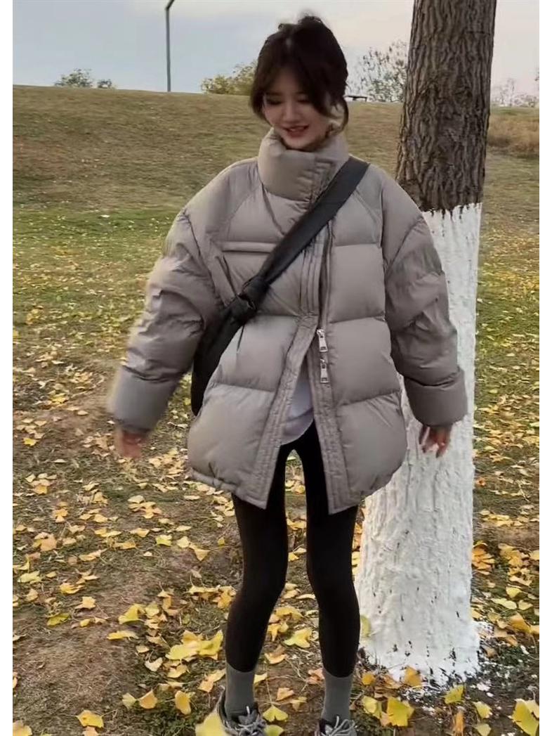 

Пуховик с воротником-стойкой в корейском стиле: Женская теплая зимняя куртка свободного кроя 2024 года Large серый