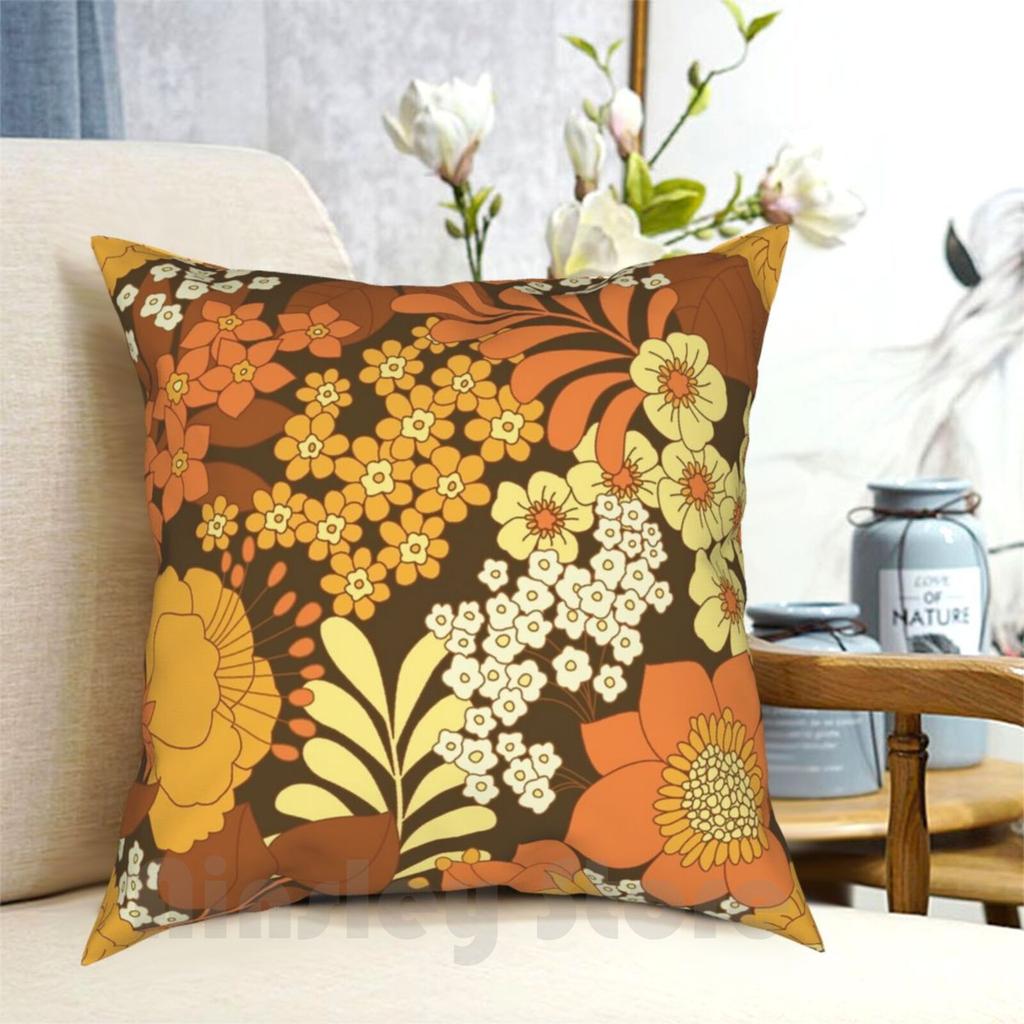 Brown Yellow Orange Ivory Retro Flowers Pillow Case Printed Home Soft Throw Pillow Brown Yellow Orange Vintage