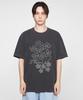 GRAVER [Unisex] Flower Bouquet Drawing Pigment Short Sleeve T-Shirt_Black Charcoal