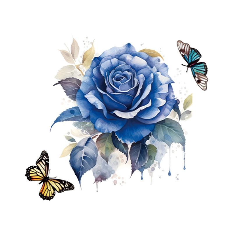

Романтические голубые розы, бабочки, цветы, наклейки на крышку унитаза, самоклеящиеся украшения для ванной комнаты, съемные наклейки на стену 30x30cm синий