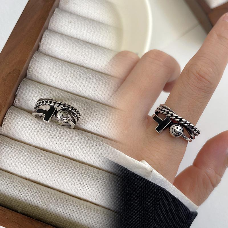 Черная Глазурь Капельная Ретро Тайское Серебряное Украшение Женское Невыцветающее Высококачественное Открытое Кольцо adjustable opening