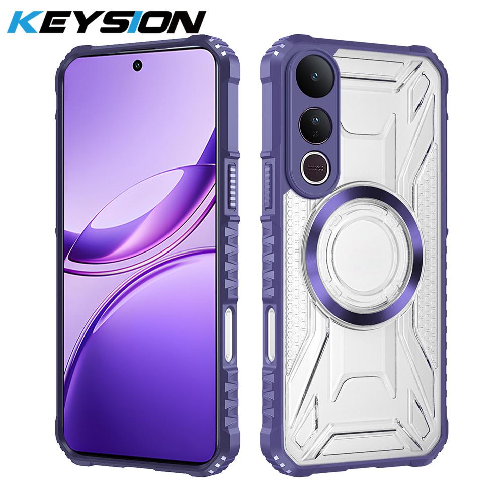 

KEYSION Transparent Magnetic Case for VIVO V50 Lite 5G Silicone+PC Heavy Duty Shockproof Phone Back Cover for for VIVO V50 Lite for VIVO V50 Lite 5G фиолетовый