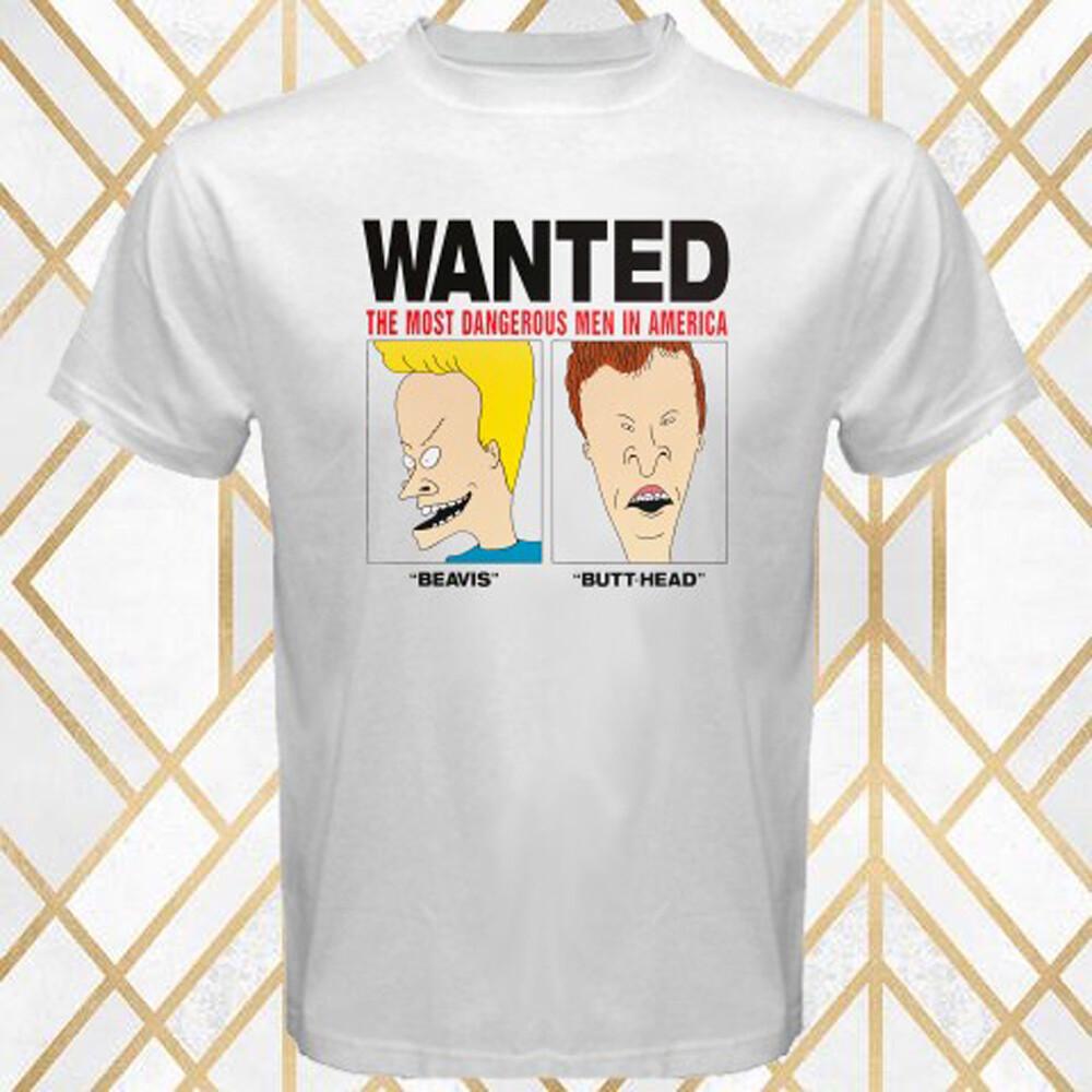Beavis and Butt Head Wanted TV Series Men s White T-Shirt Size S 3XL S