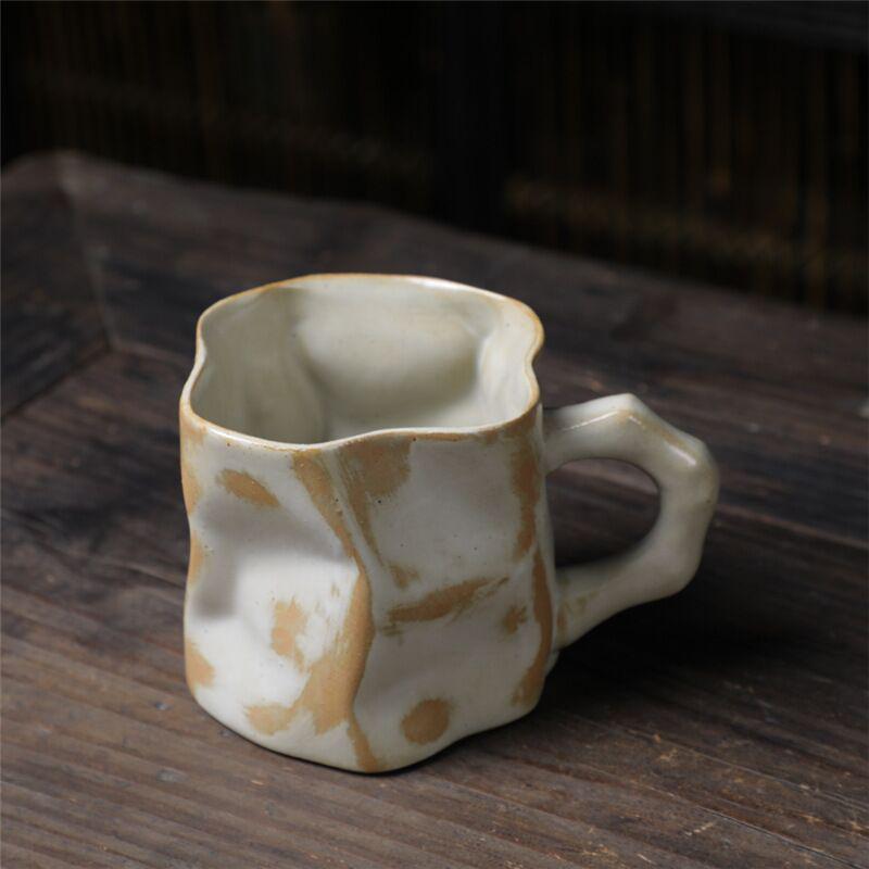 Retro Handmade Kiln-Fired Coarse Pottery Coffee Mug - Odd-Shaped Japanese Ceramic Cup