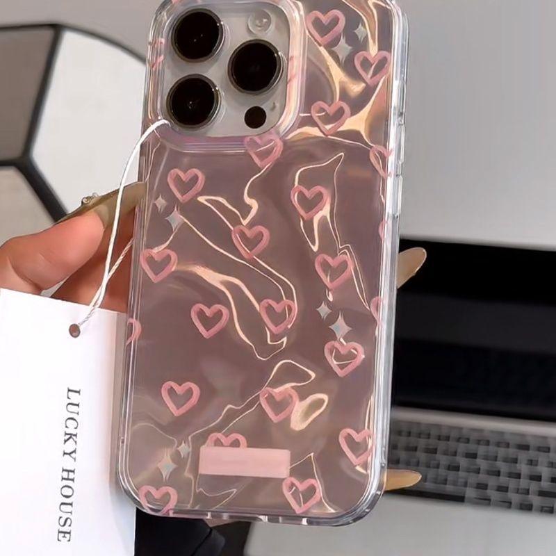 Ins Water Corrugated Powder Love for Apple 16 Couple Phone Case 15promax Premium