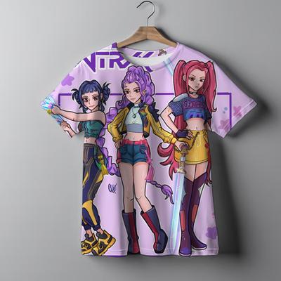 KPop Demon Hunters Koszulka Tie-dye dla Dziewczynki Bluzki z Krótkim Rękawem Koszulki z Nadrukiem Rumi Mira Zoey Urocza Letnia Odzież Dziecięca